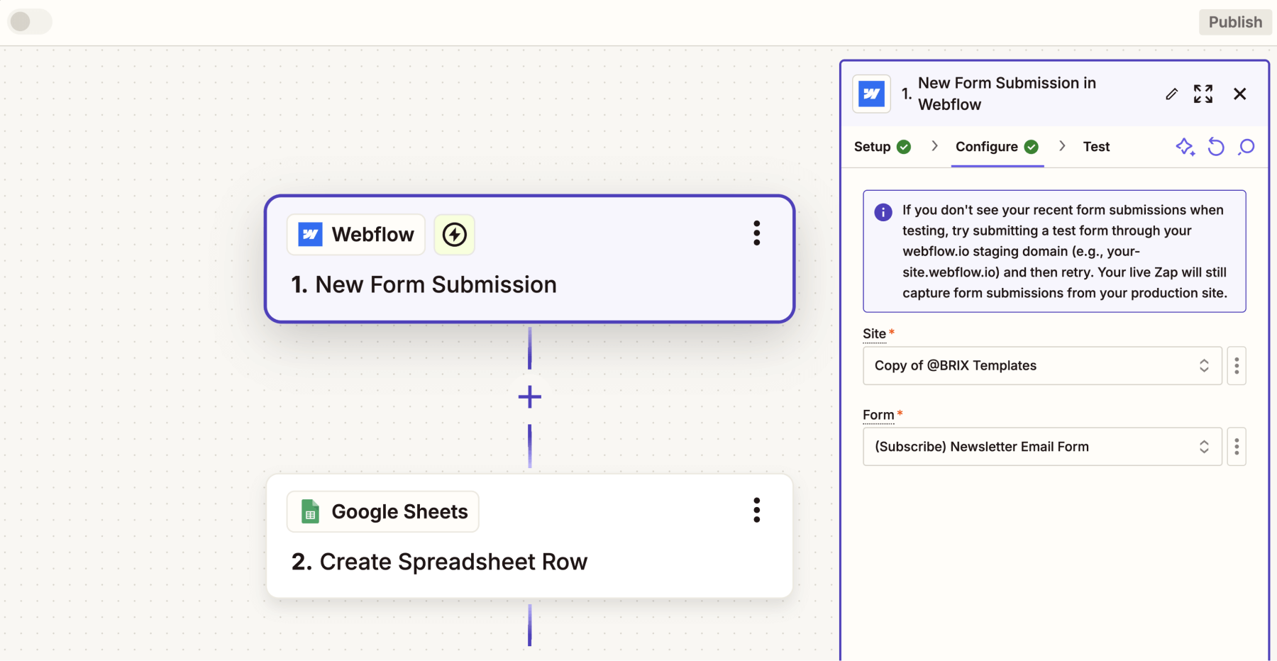 Configure your Webflow account with Zapier