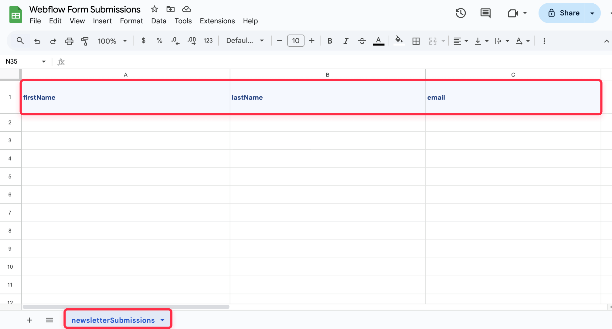 Prepare your Google Sheets file for Webflow