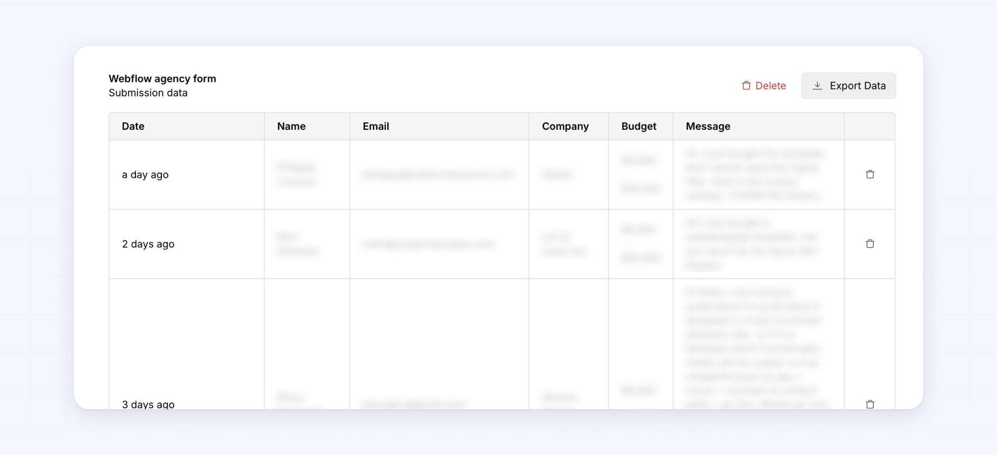 Webflow form submission management