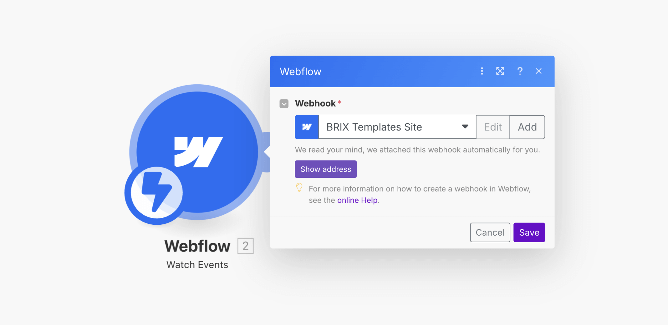 Configuring Webflow webhook in Make for Notion database automation