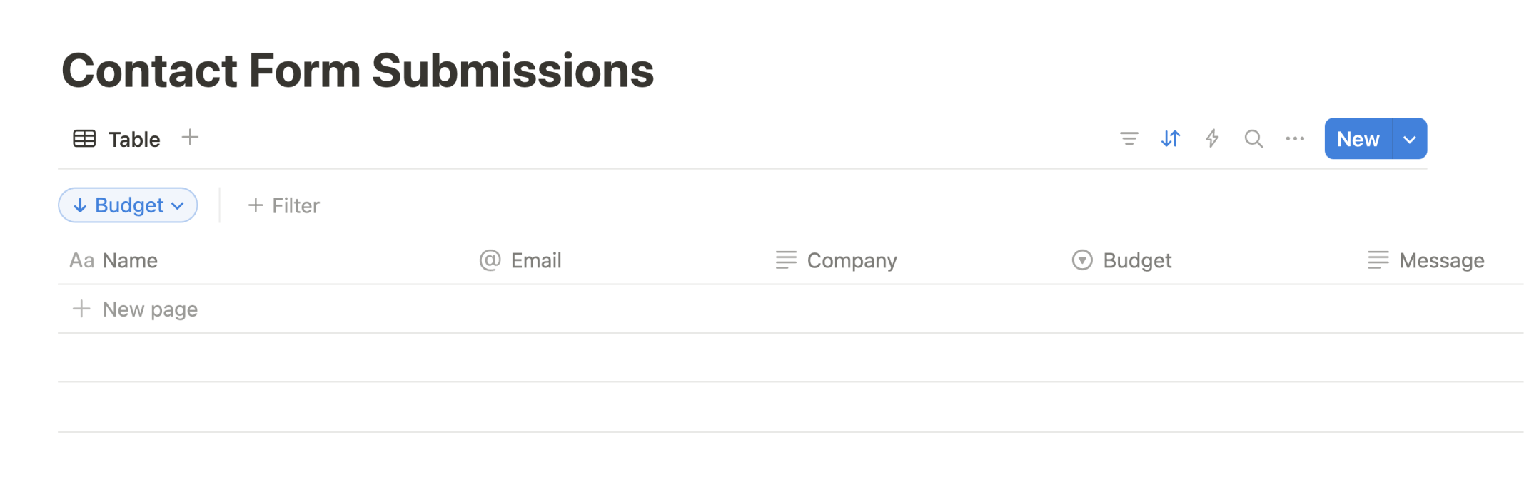 Creating Notion database structure for Webflow form submissions showing property configuration
