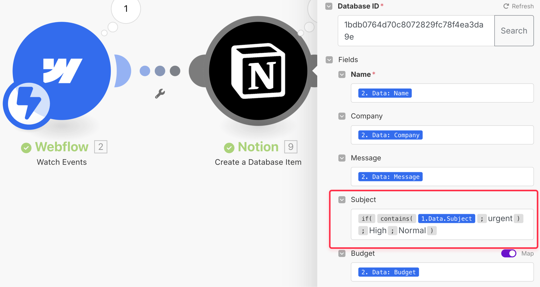 Implementing conditional property mapping for Webflow forms to Notion