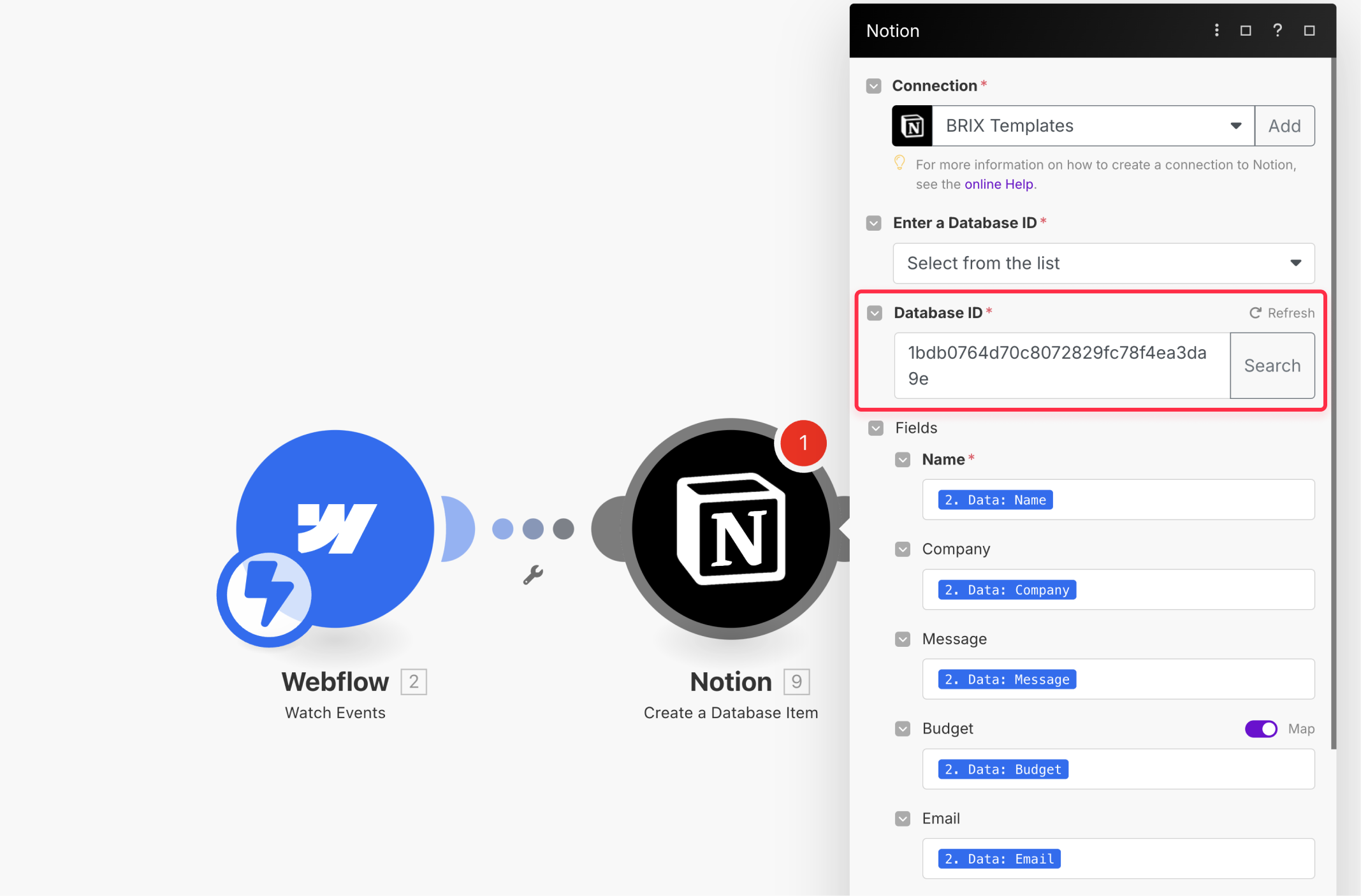 Mapping Webflow form fields to Notion database properties