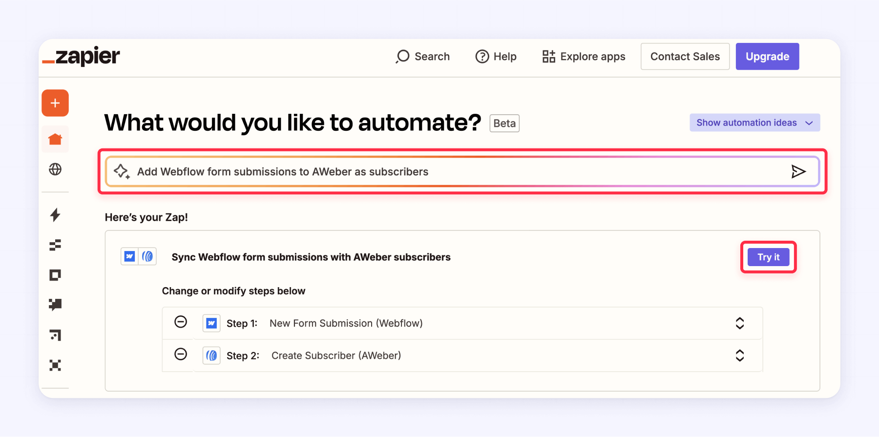 Aweber Zapier Connect Webflow
