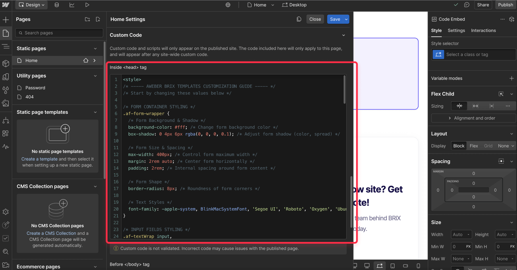 Custom CSS Aweber HTML form Webflow