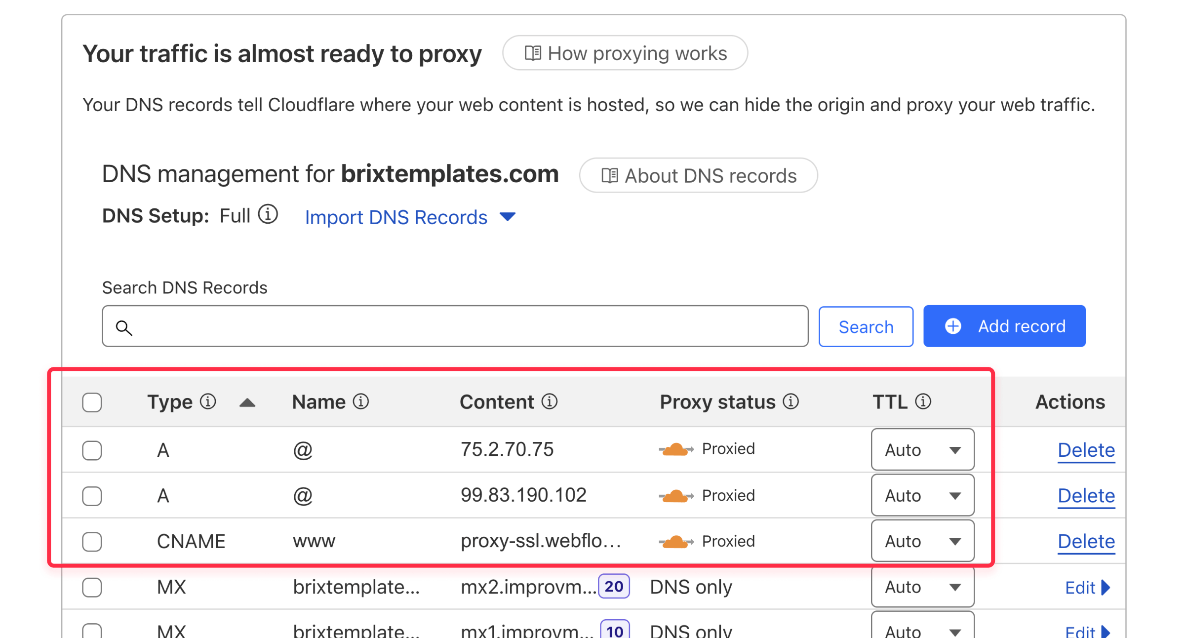 Cloudflare DNS records added for Webflow