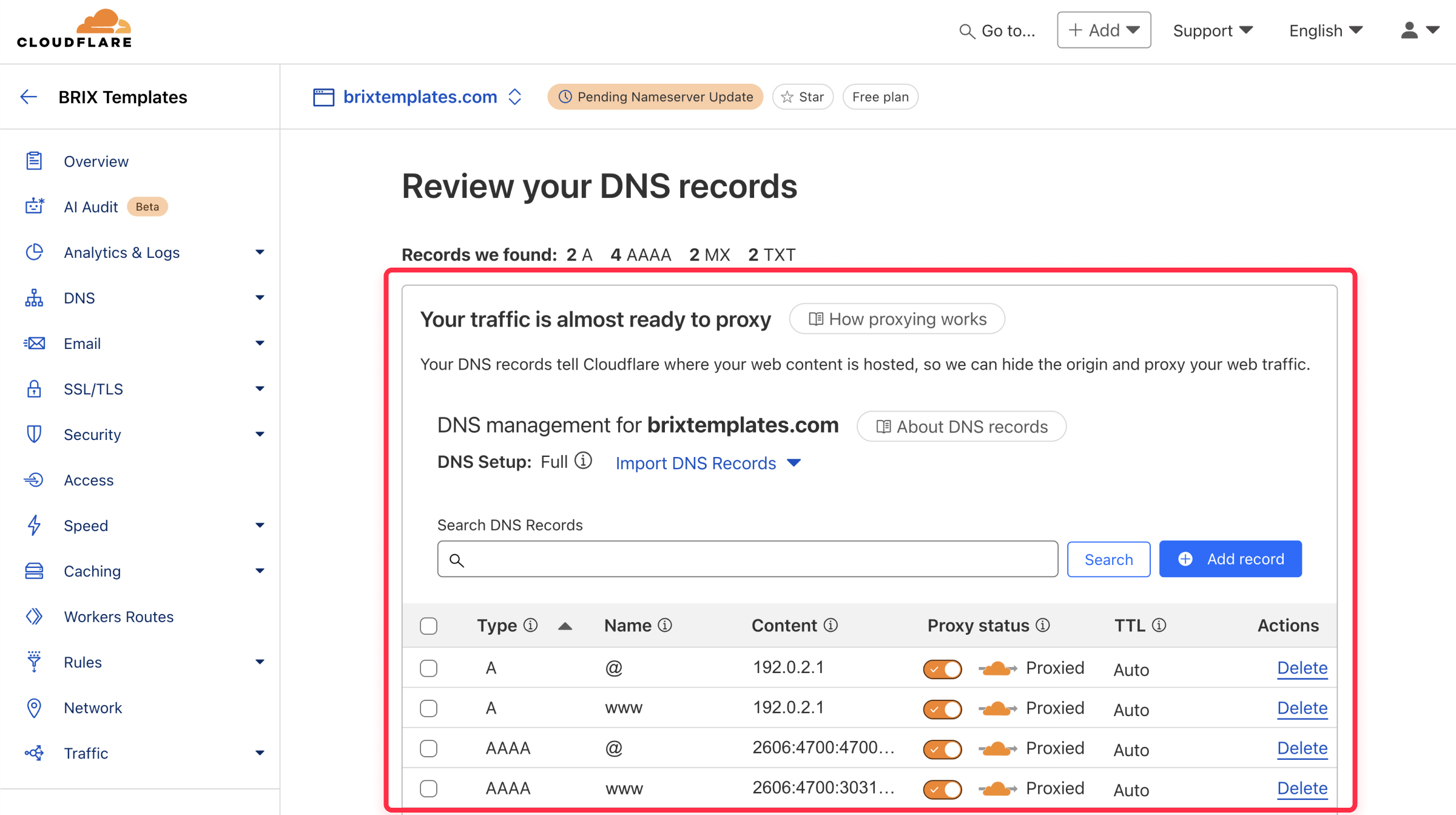 Cloudflare DNS records review Webflow