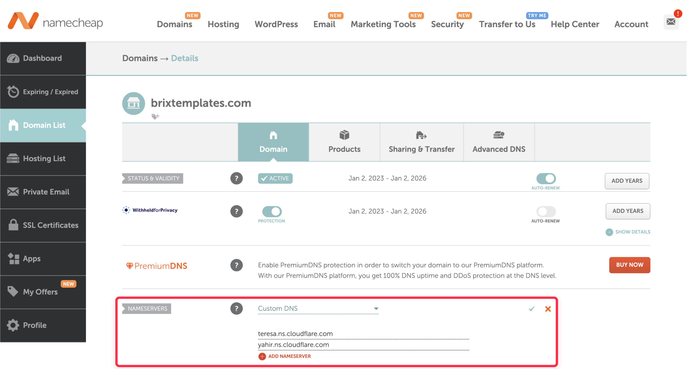 Namecheap update nameservers Cloudflare for Webflow