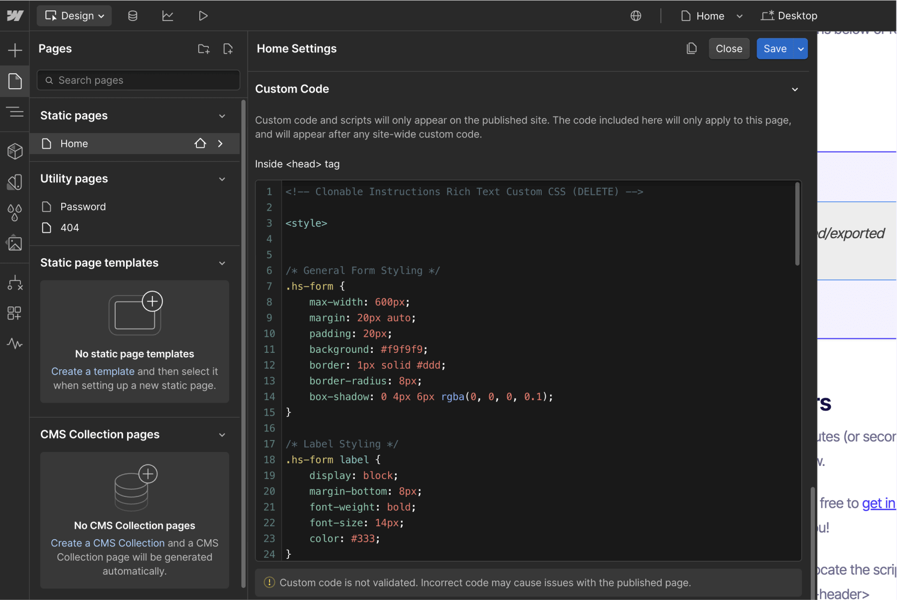 How to add a CSS to a HubSpot HTML form on Webflow