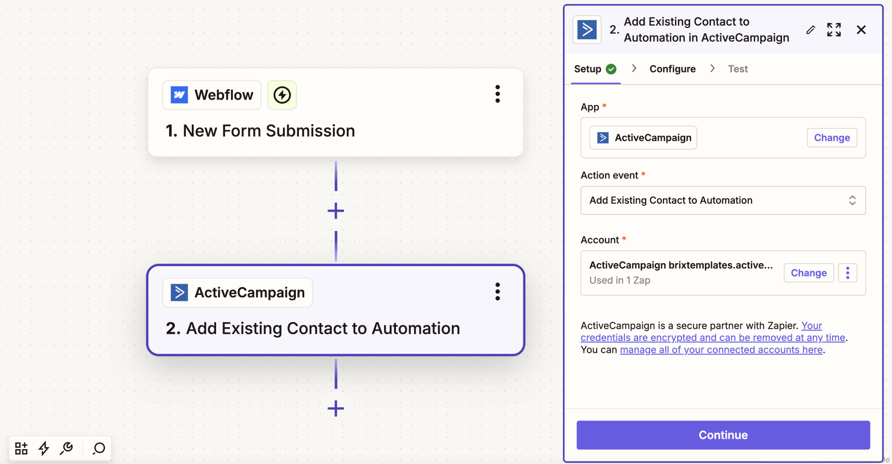 Configure Zapier ActiveCampaign Webflow