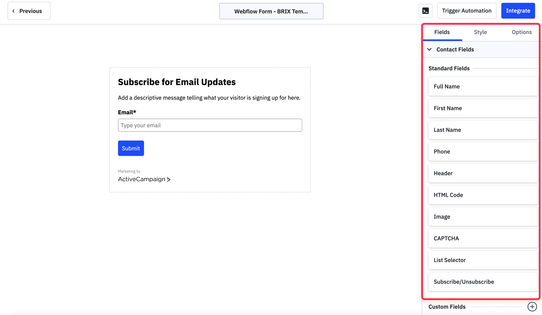 Personalize ActiveCampaign forms Webflow