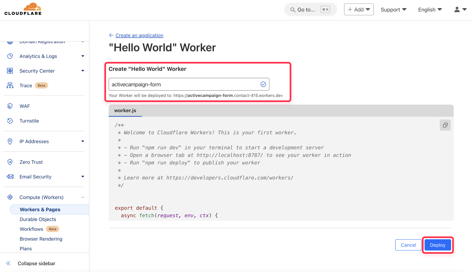 Publish CloudFlare worker in Webflow