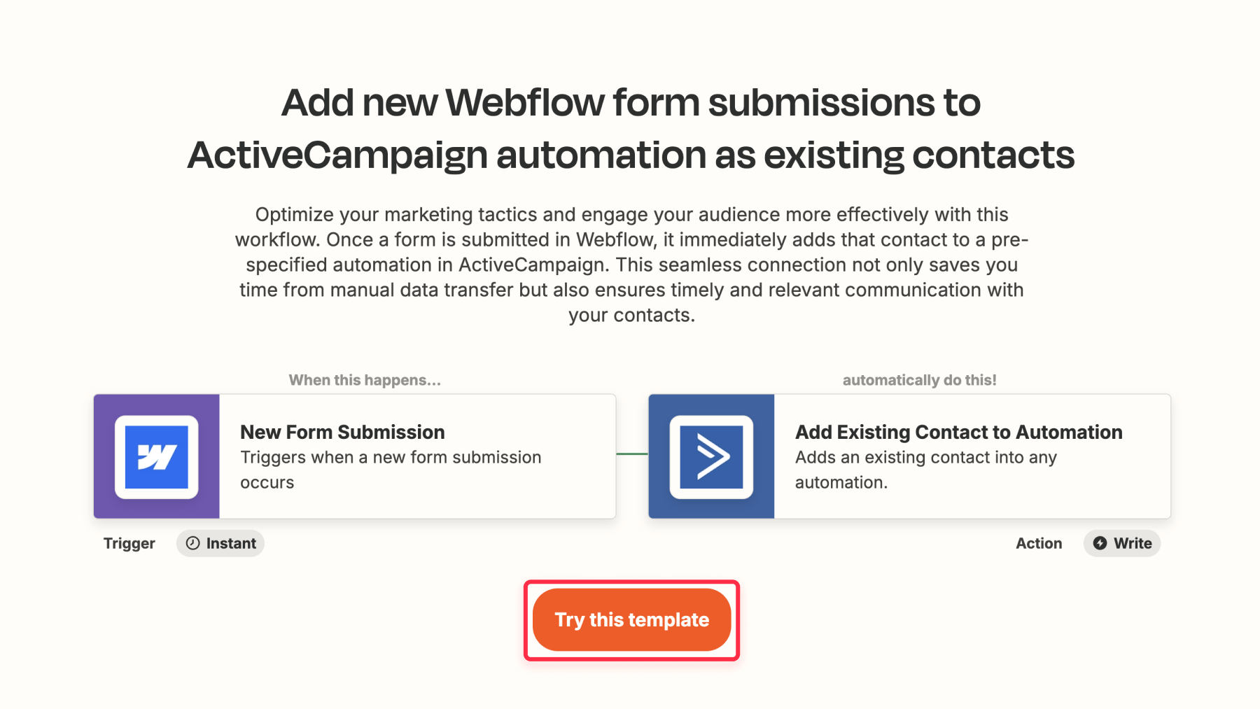 Zapier integration Webflow ActiveCampaign forms