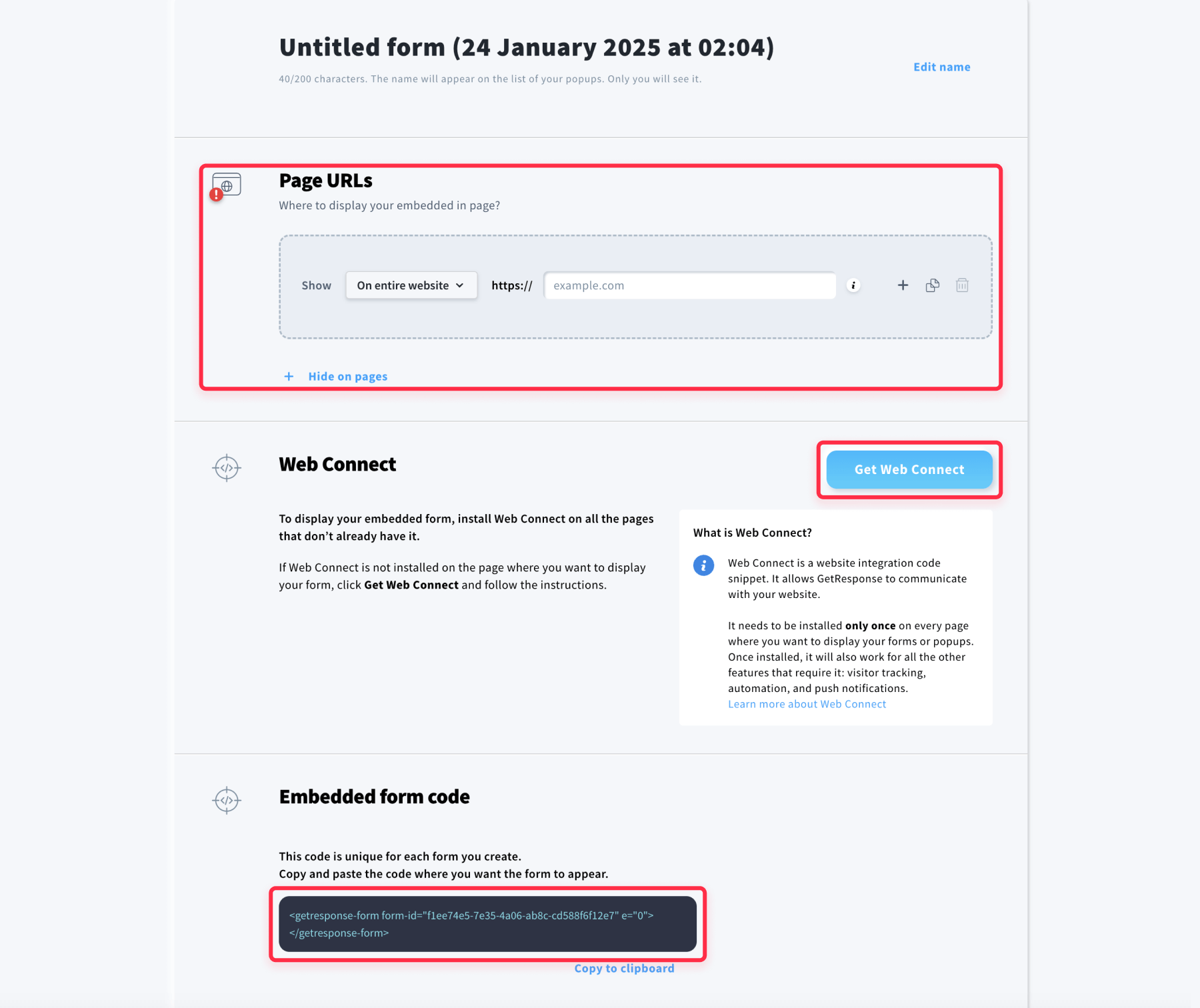 GetResponse embed code