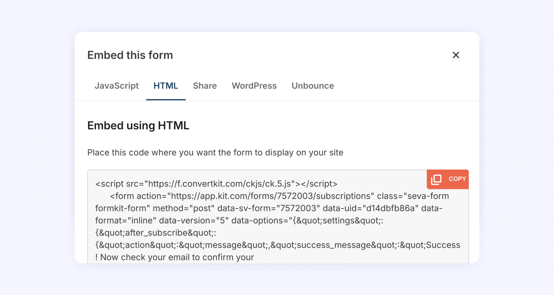 HTML form setup ConvertKit Webflow