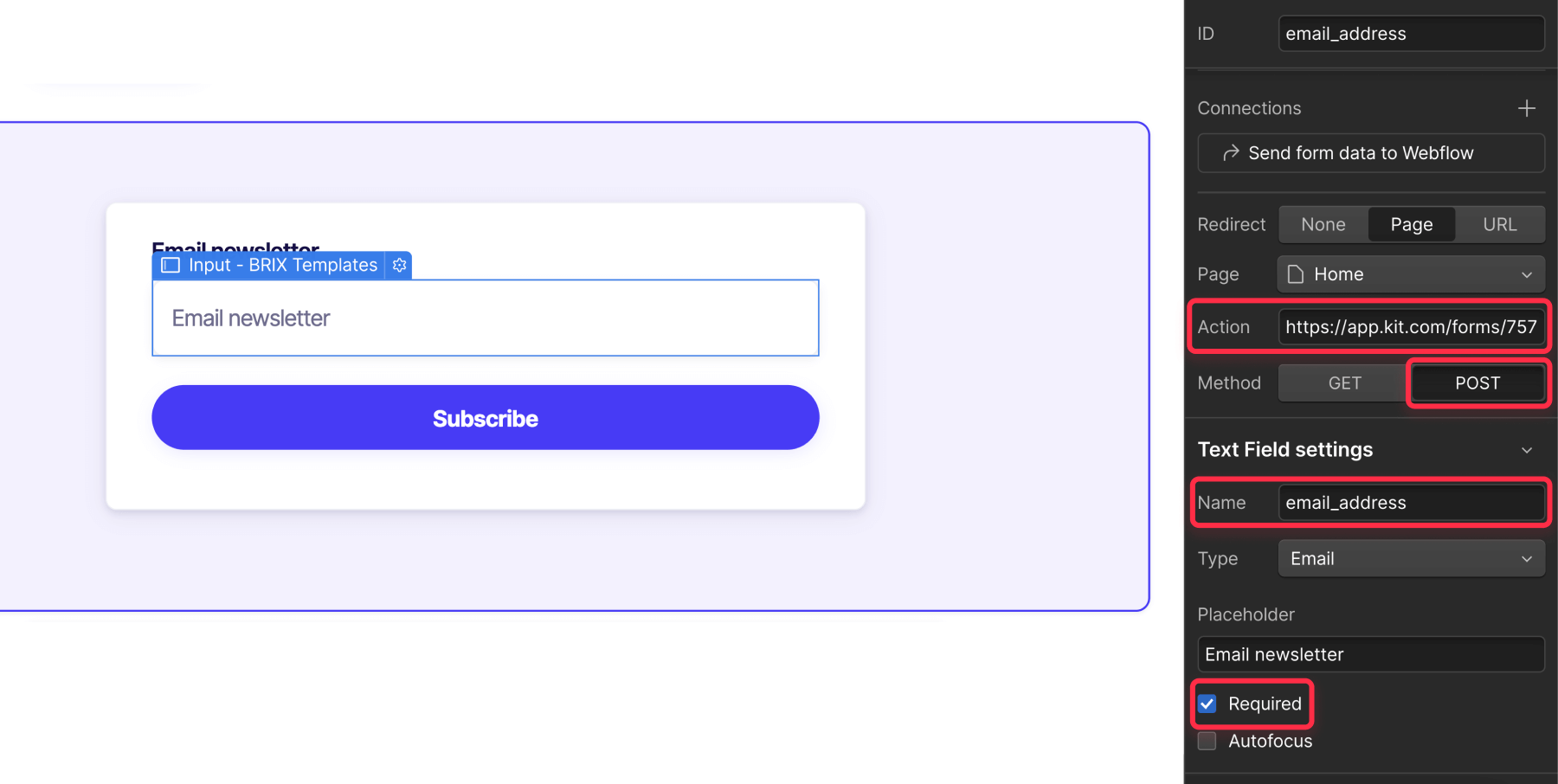 Setup ConvertKit integration Webflow forms