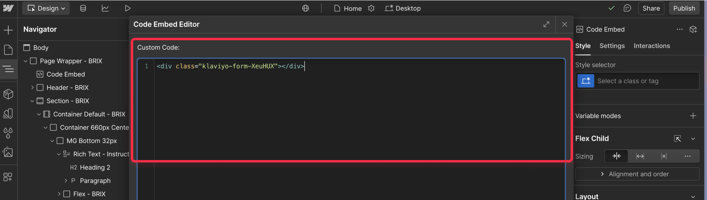 Embed Klaviyo form in Webflow