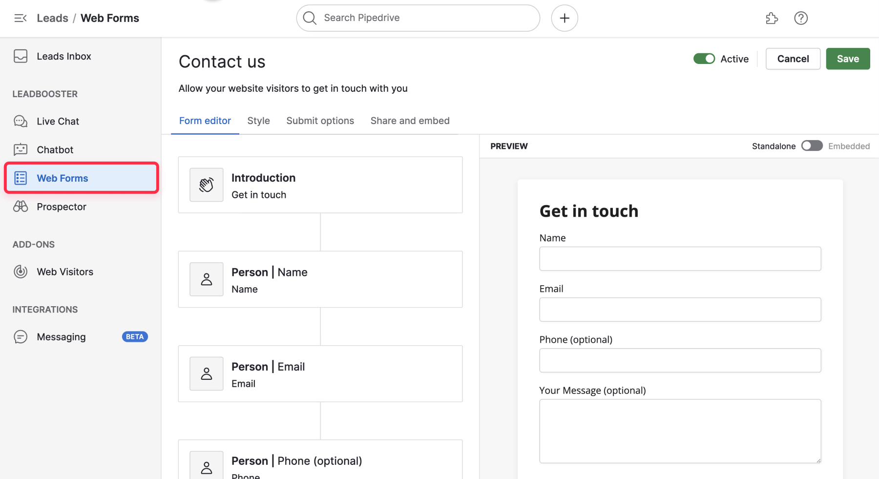 Creating embeddable Pipedrive forms Webflow guide