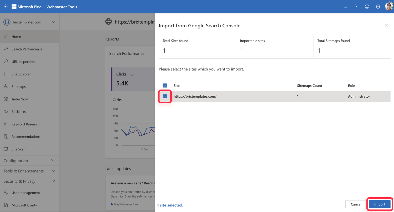 Import Webflow Site Verification to Bing Webmaster Tools