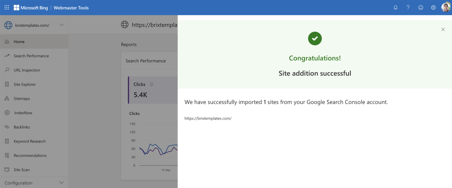 Successful Webflow Site Verification on Bing Search
