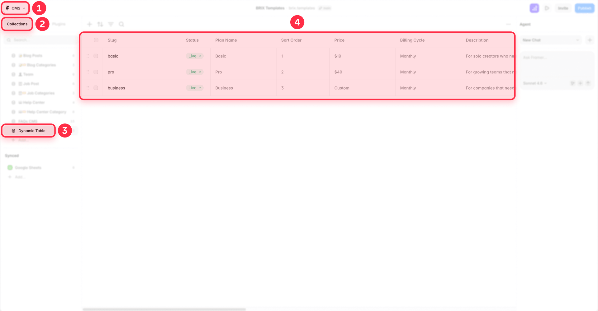 How to create a Plans Collection for a dynamic comparison table in Framer