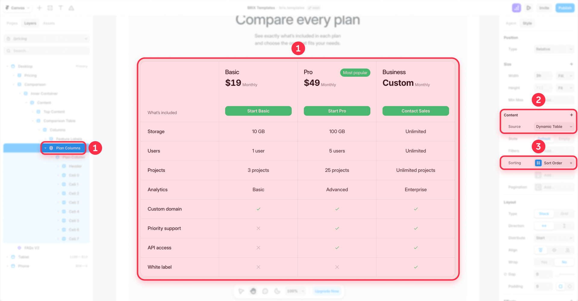 How to connect a comparison table to the Framer CMS