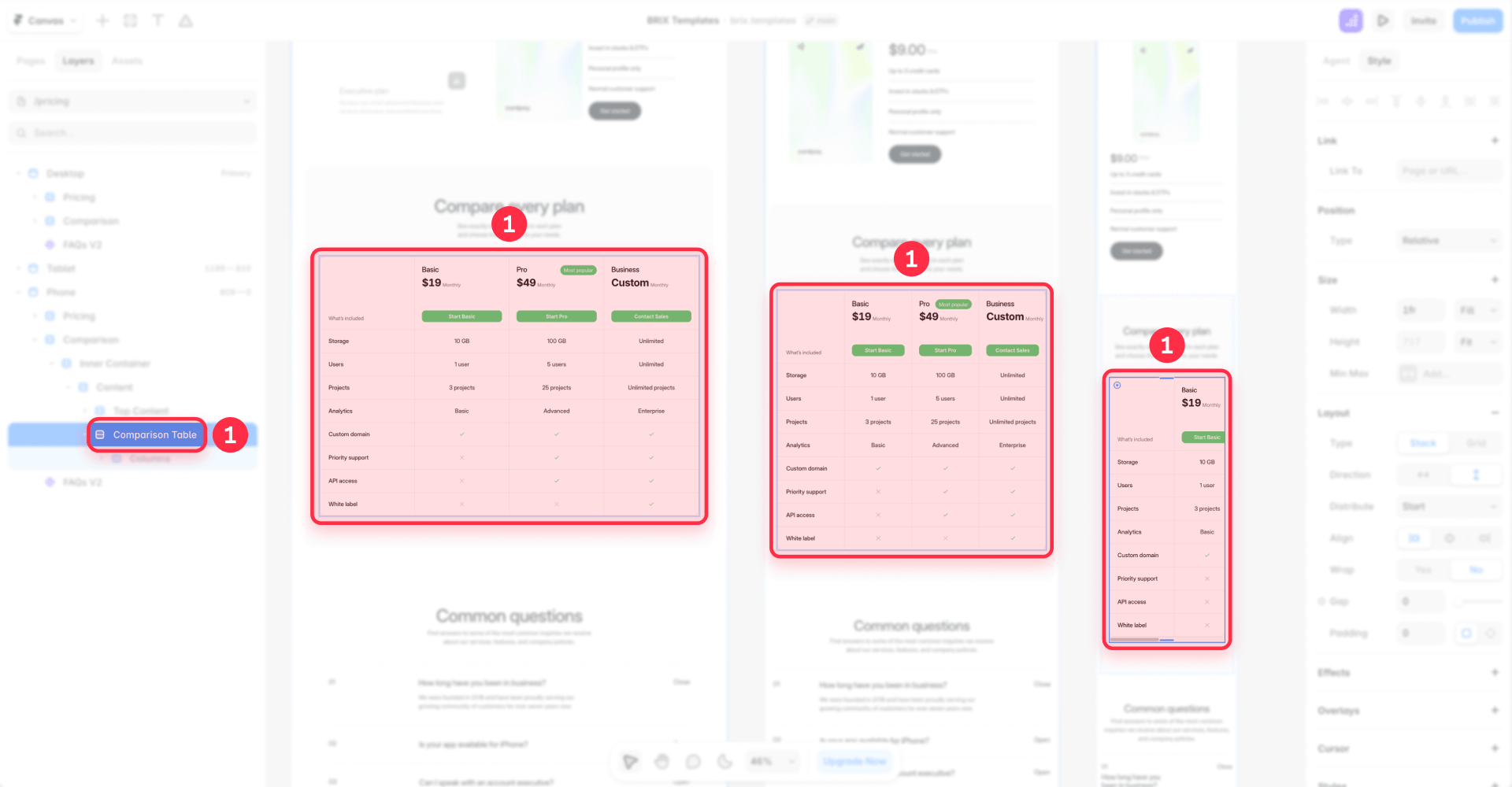 How to adapt a Framer comparison table for desktop, tablet, and mobile