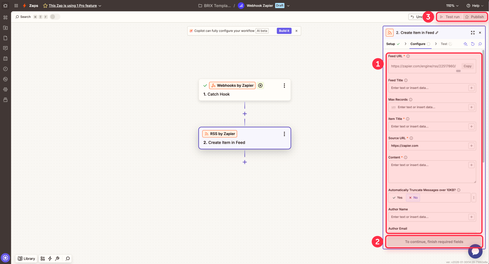 How To Configure The Create Item Action In The RSS Feed Of Zapier
