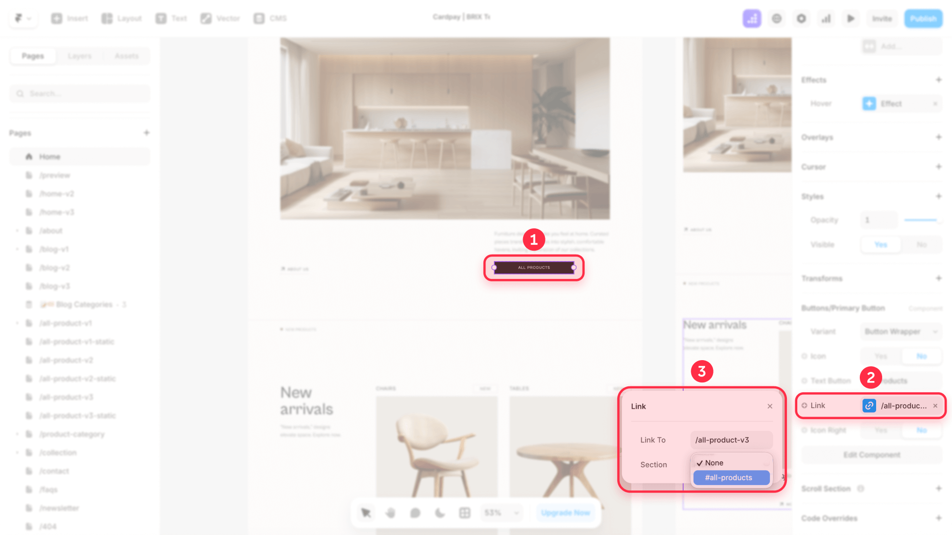 How To Configure Cross Page Link Selecting Destination Page Framer