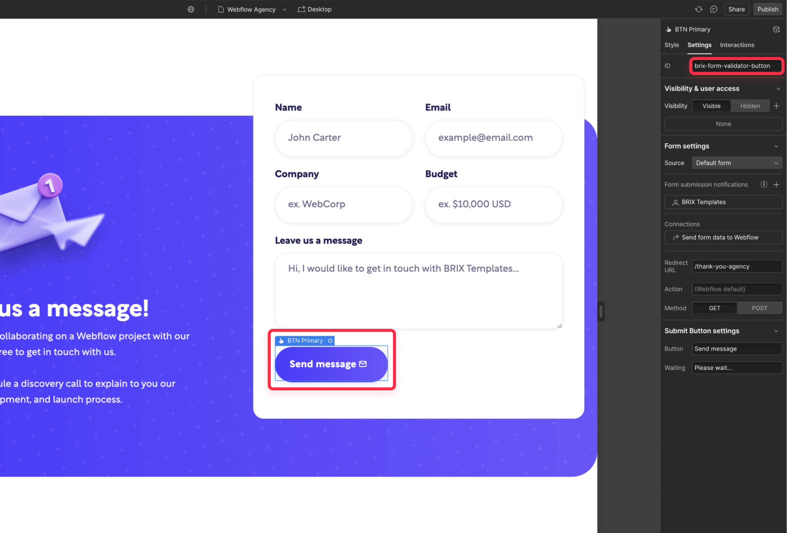 Add form submission button validation on Webflow