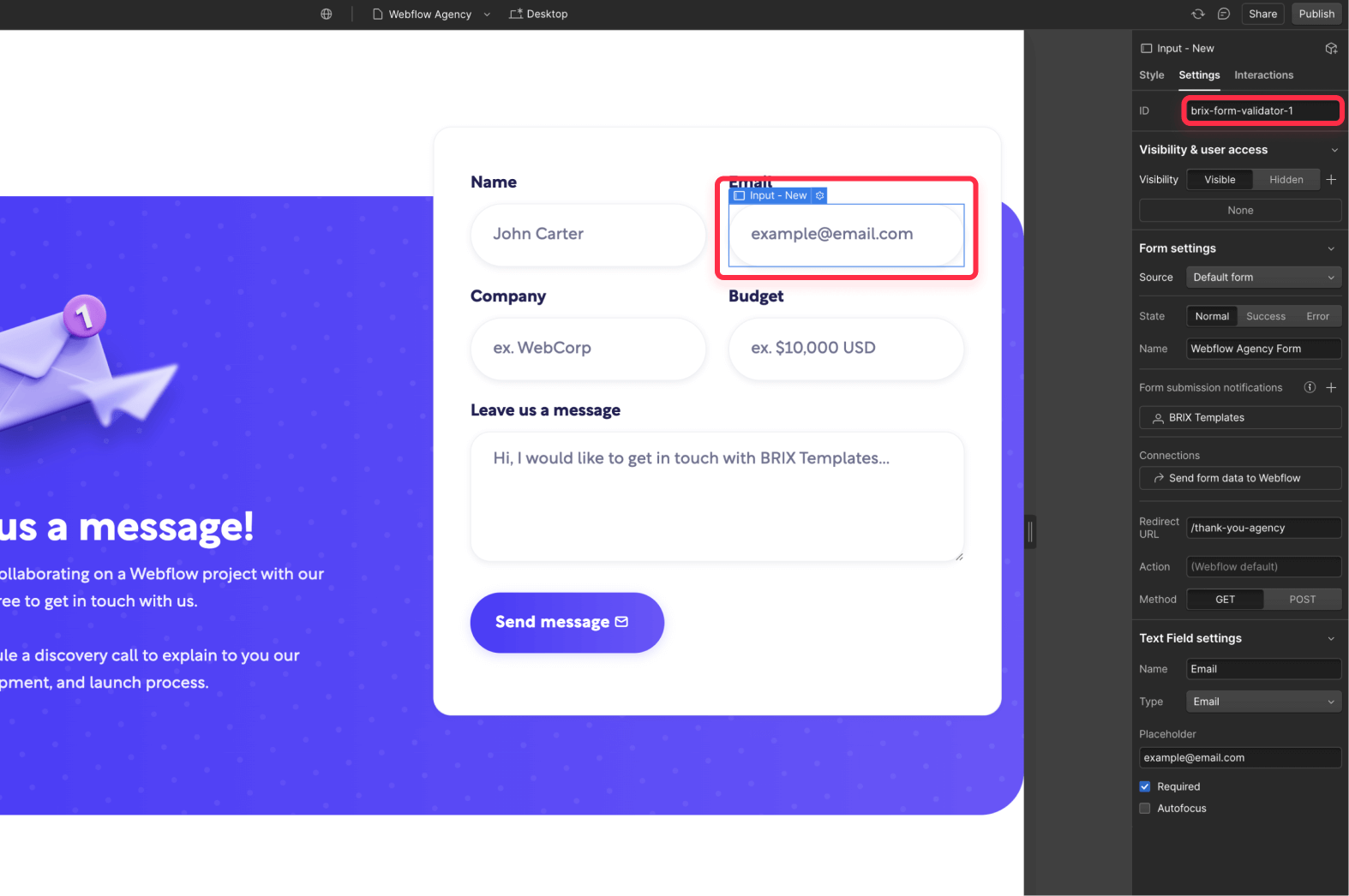 Add validation functionality to Webflow form input