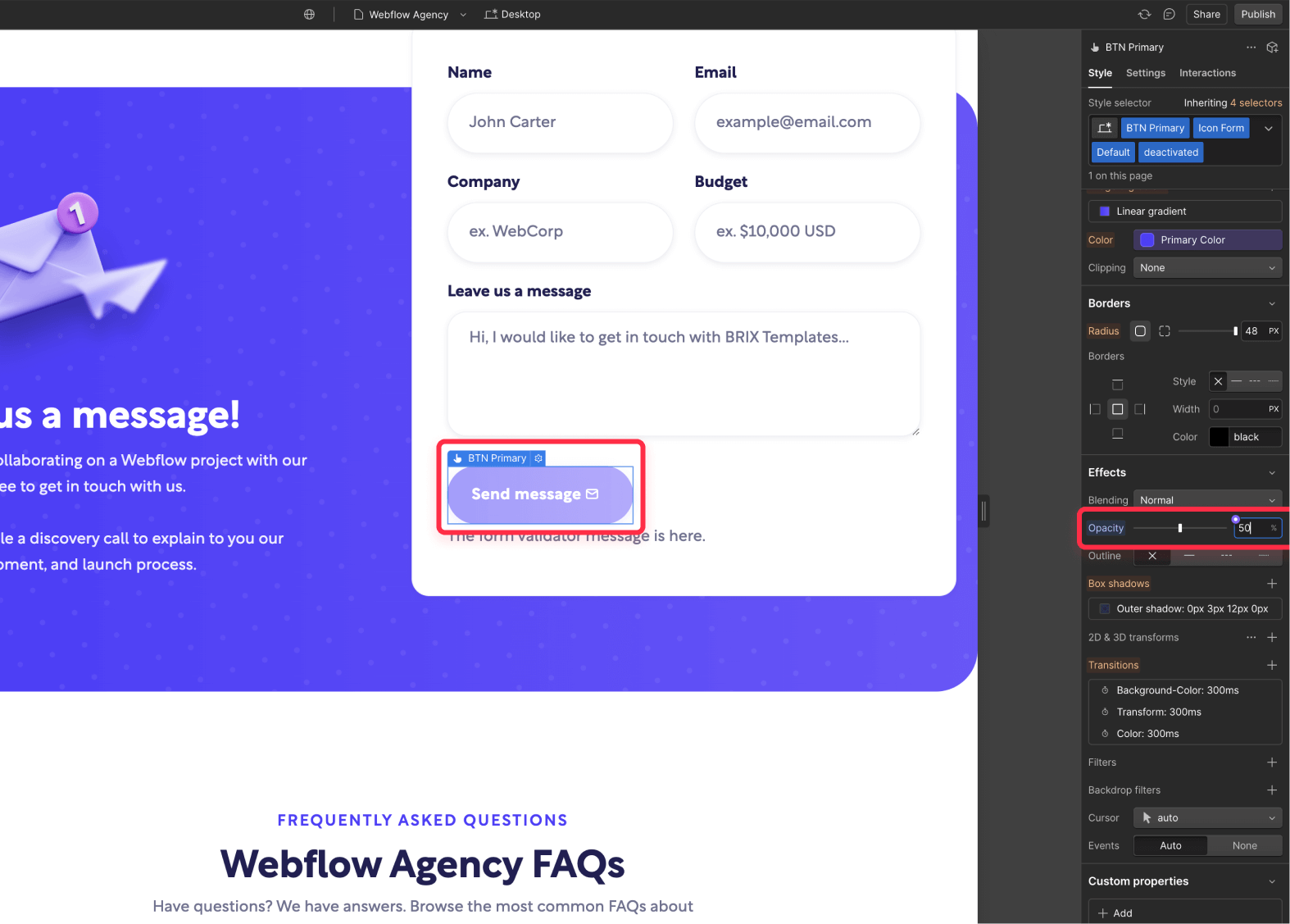 Customize form submission button validation on Webflow