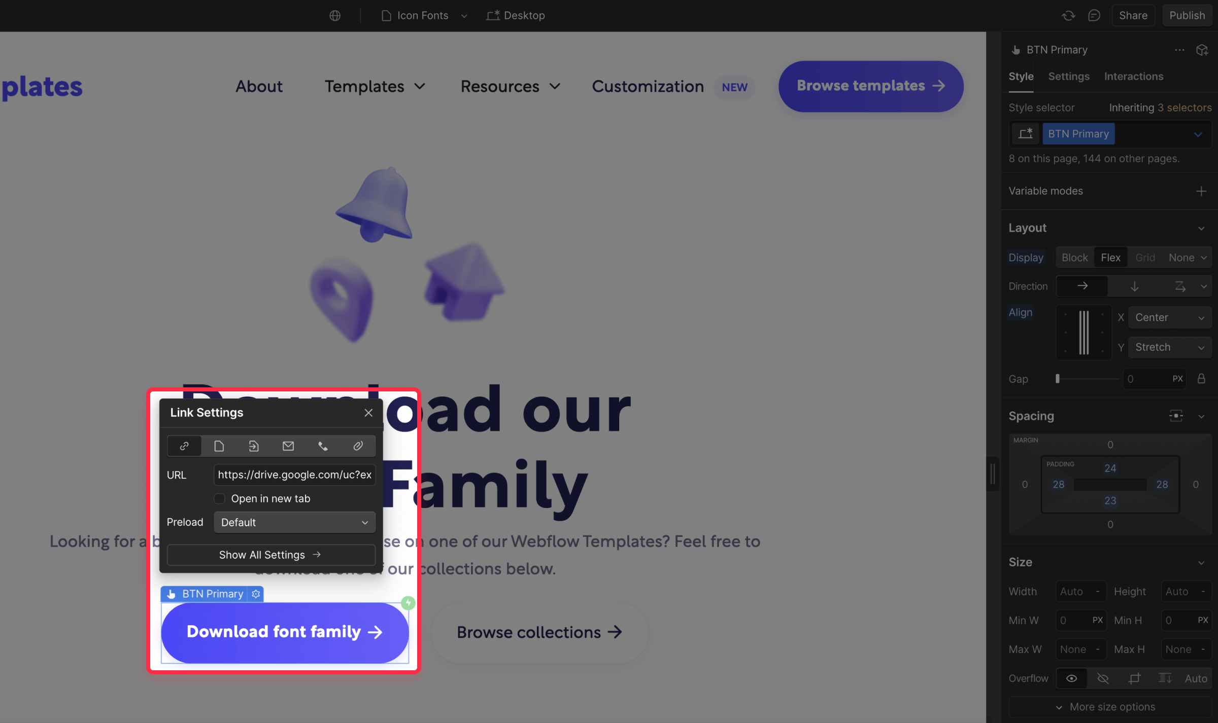 Add download file functionality to Webflow button