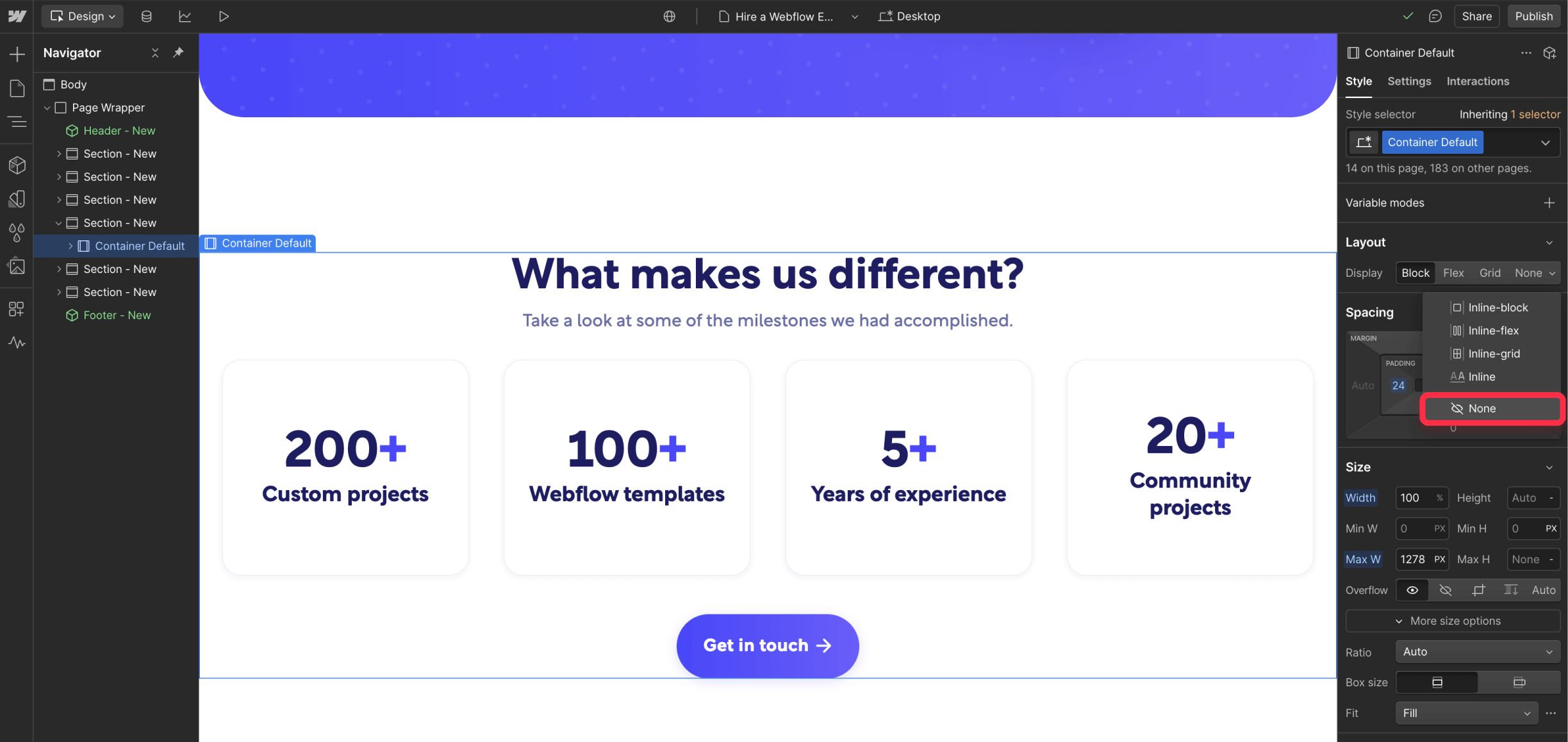 Hide Webflow section on Desktop only