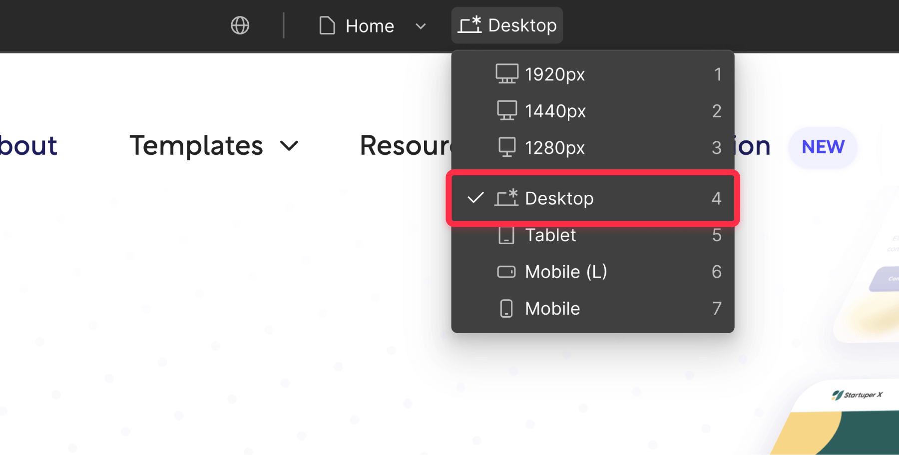 Select Webflow Desktop Breakpoint