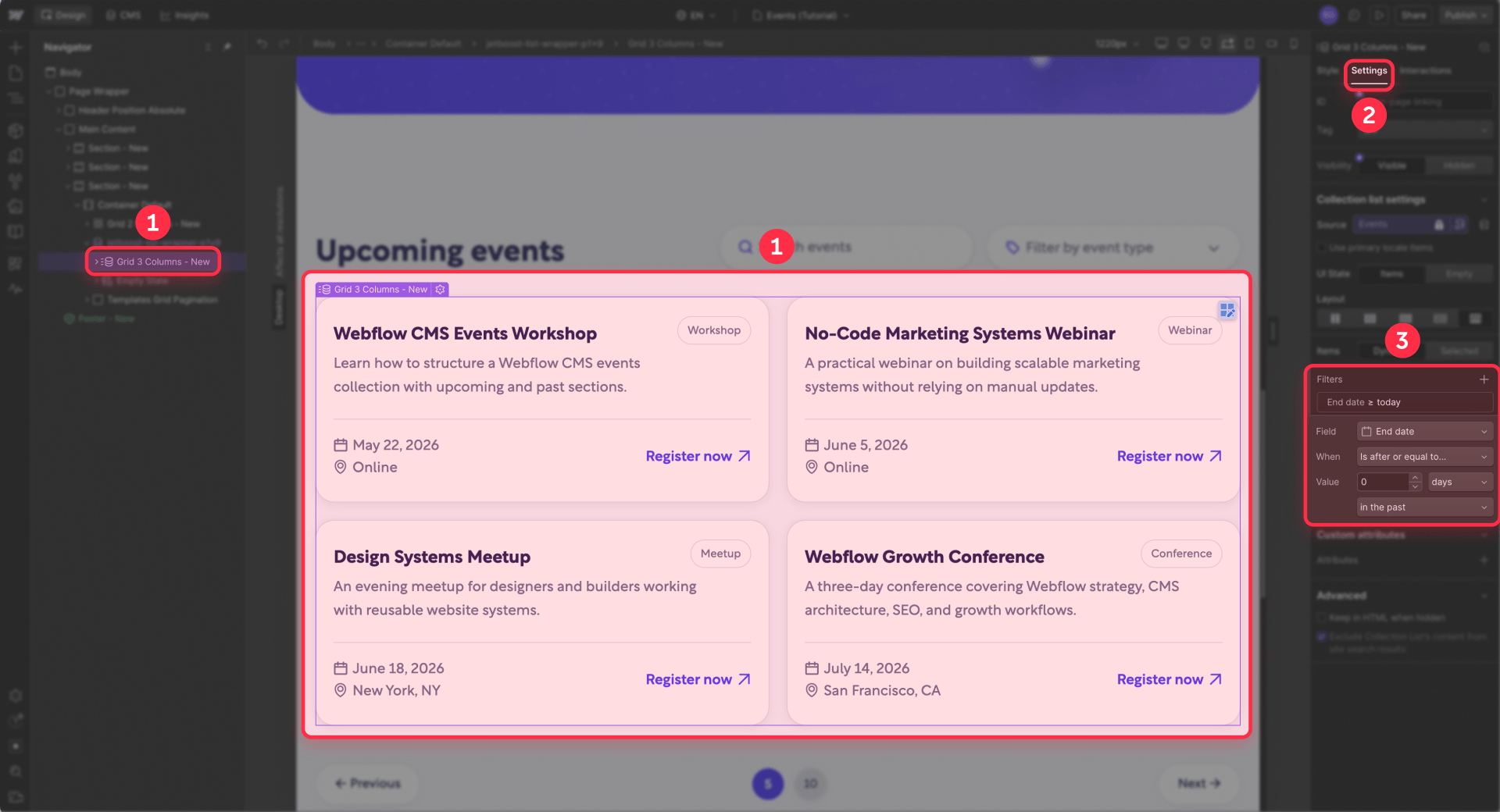 How To Filter The Upcoming Events By End Date In Webflow CMS