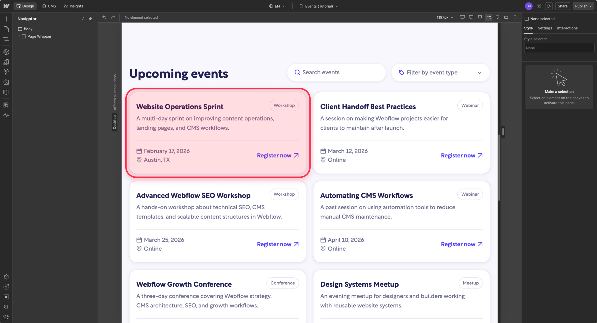 How To Show The Upcoming Events In A Webflow CMS List