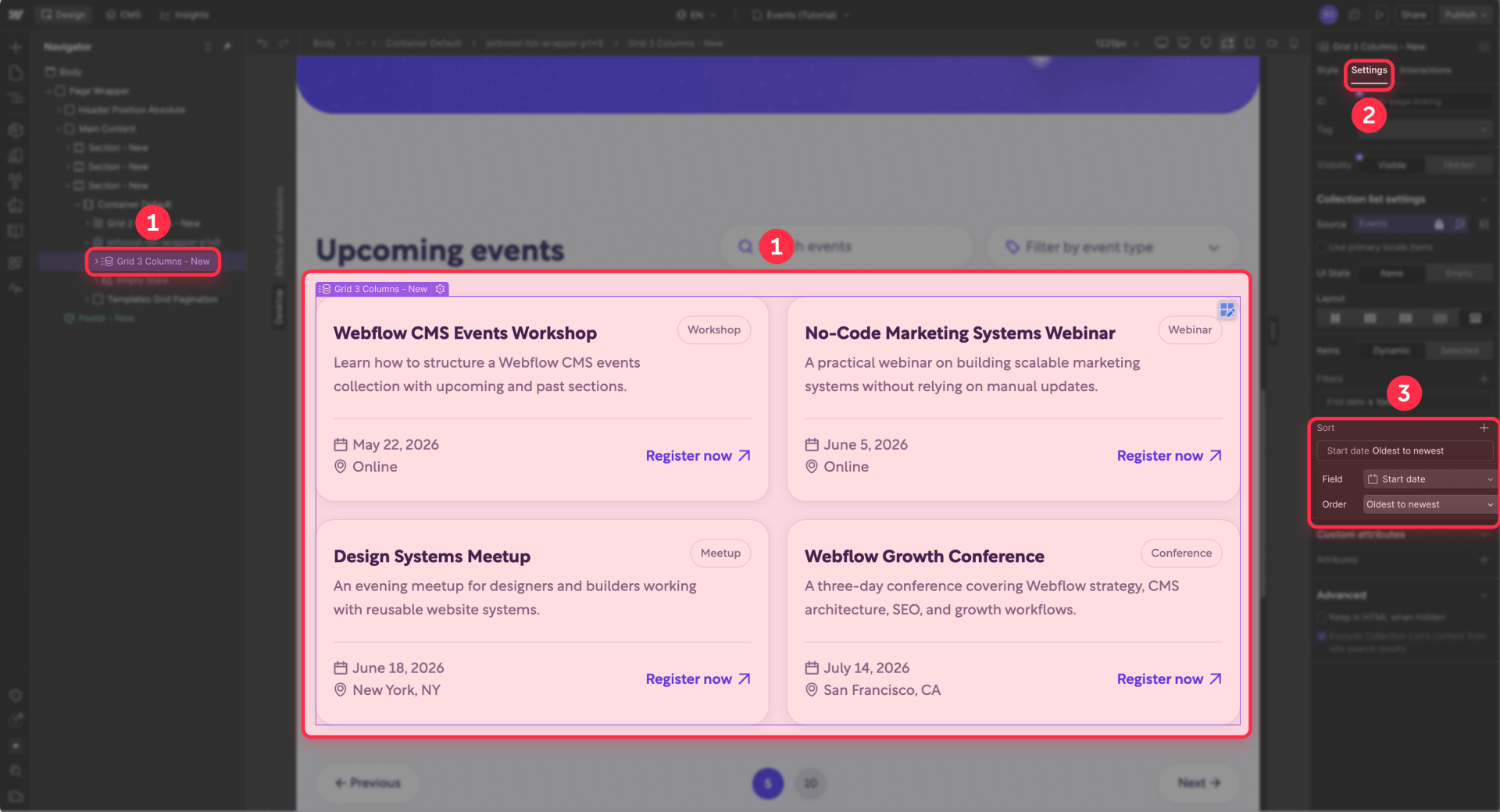How To Sort The Upcoming Events By Start Date In Webflow CMS