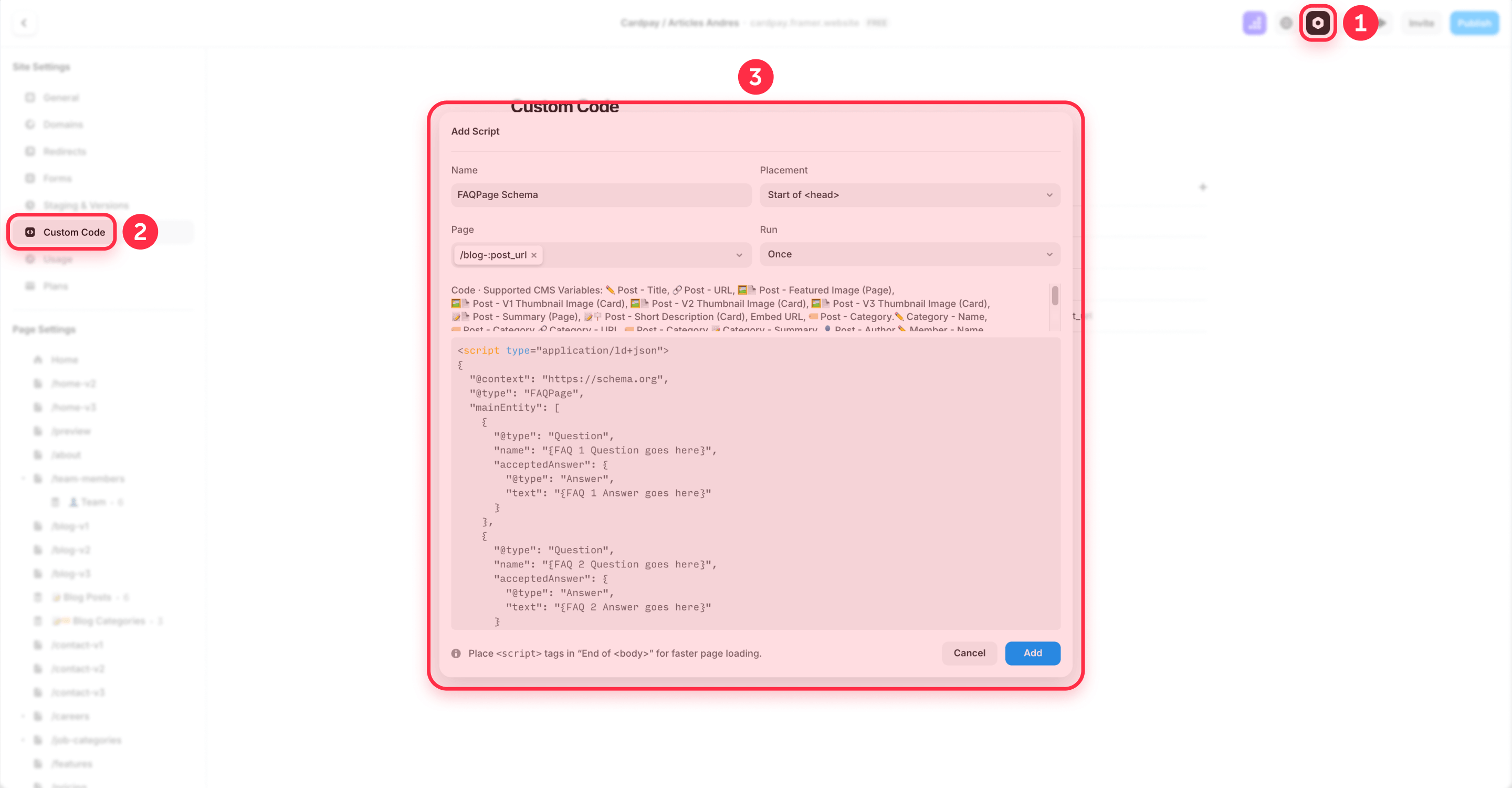 How To Add FAQPage Schema In The Custom Code Of Framer