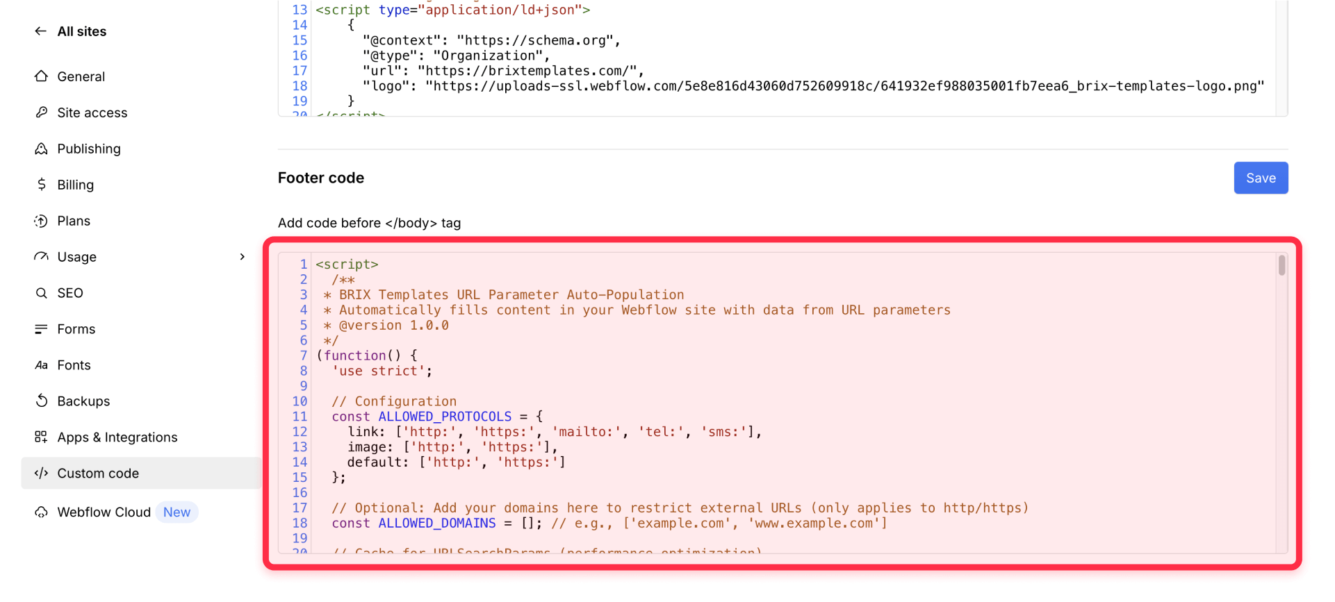 How to install url parameter script in Webflow