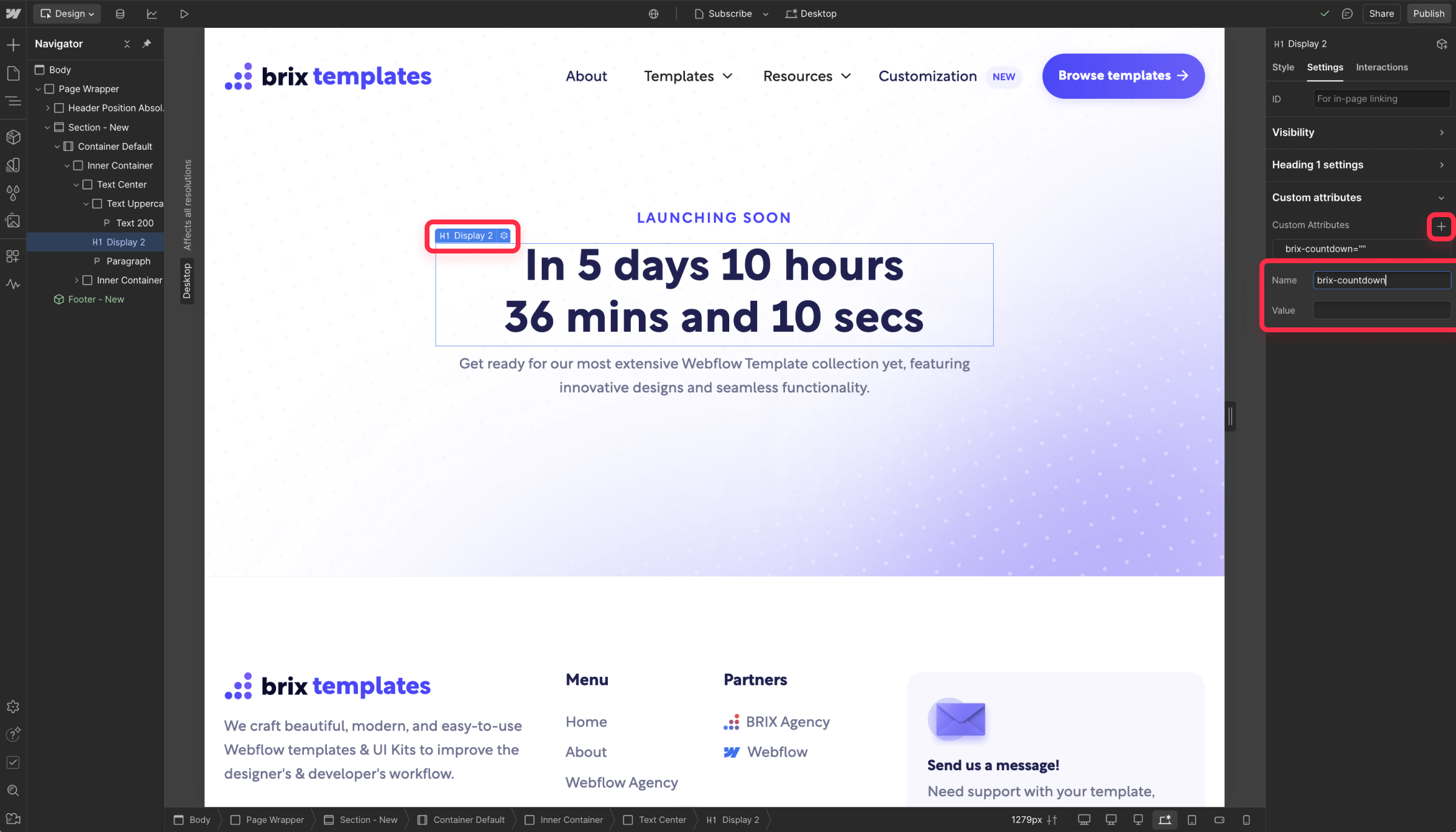 Setup countdown timer on Webflow site using attributes