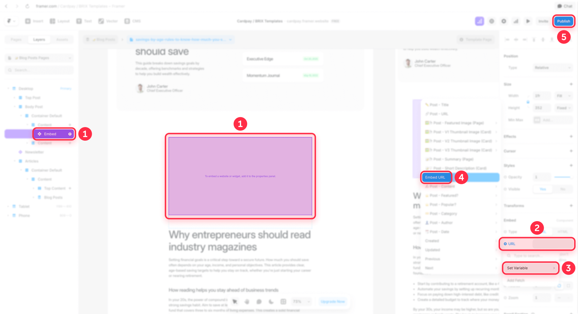 How To Connect The Embed Component To The CMS Field In Framer
