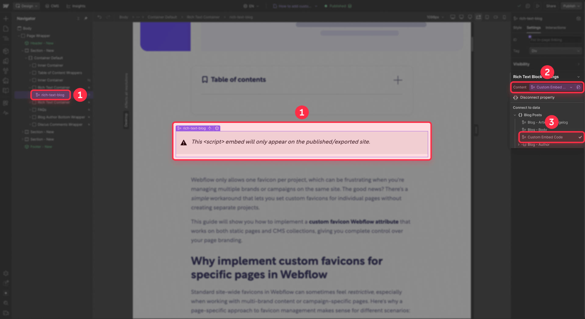How To Connect The Rich Text Element To The CMS Field In Webflow