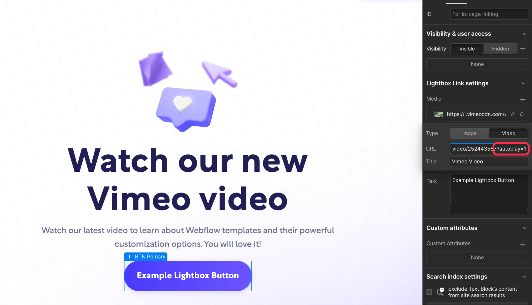 Add Autoplay Property to Vimeo Video in Webflow