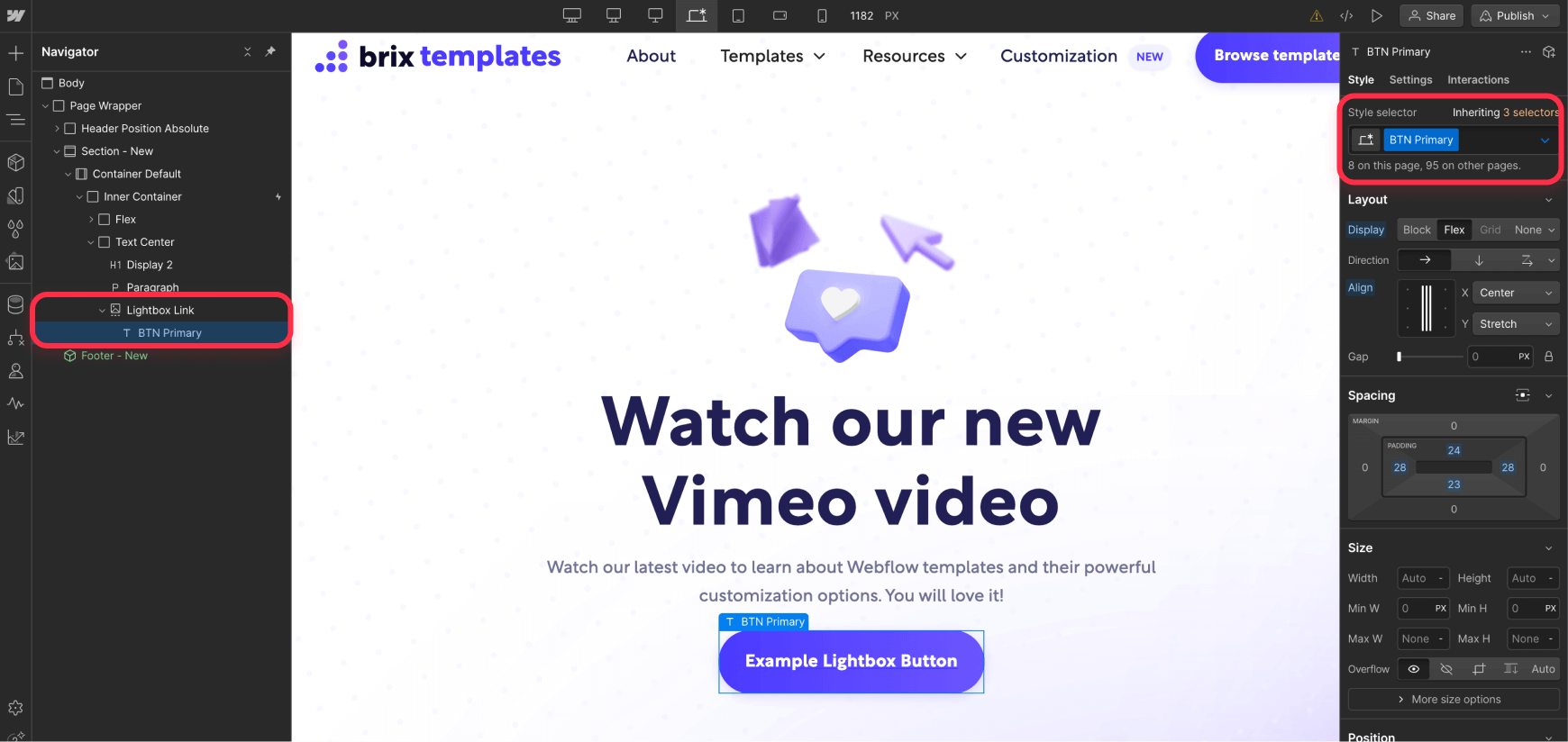 Customize Trigger Button for Vimeo Video Popup in Webflow