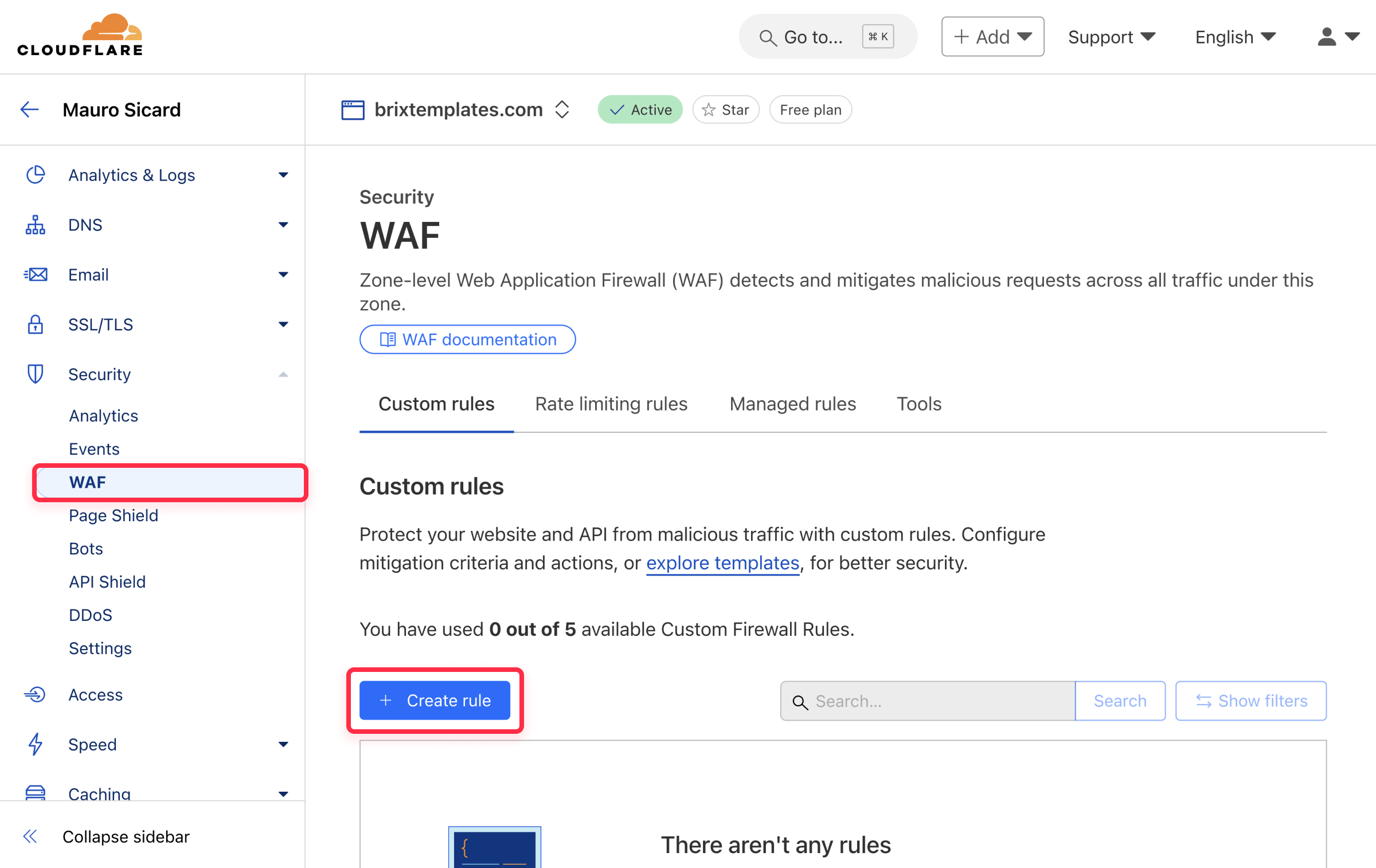 Cloudflare WAF create rule