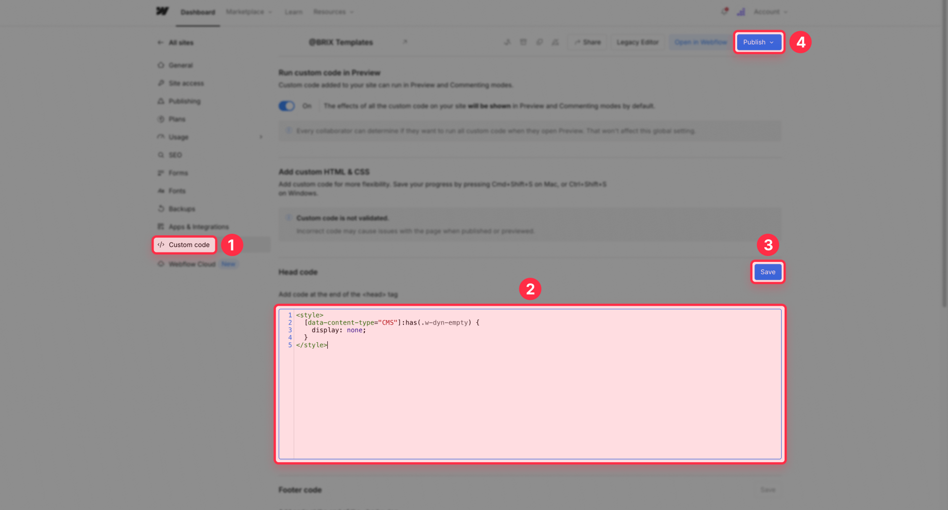 How To Add CSS Code To Hide Empty Sections In Webflow