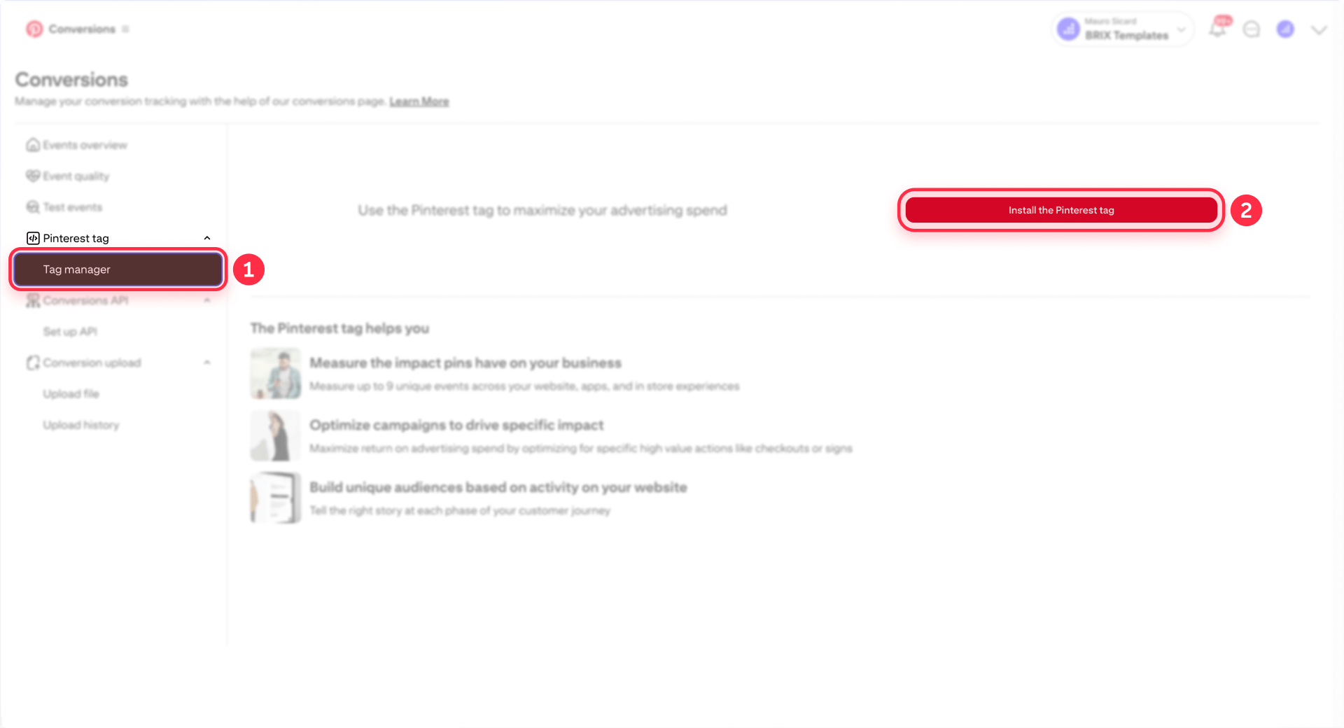 How To Select Tag Manager In Pinterest Conversions For Framer