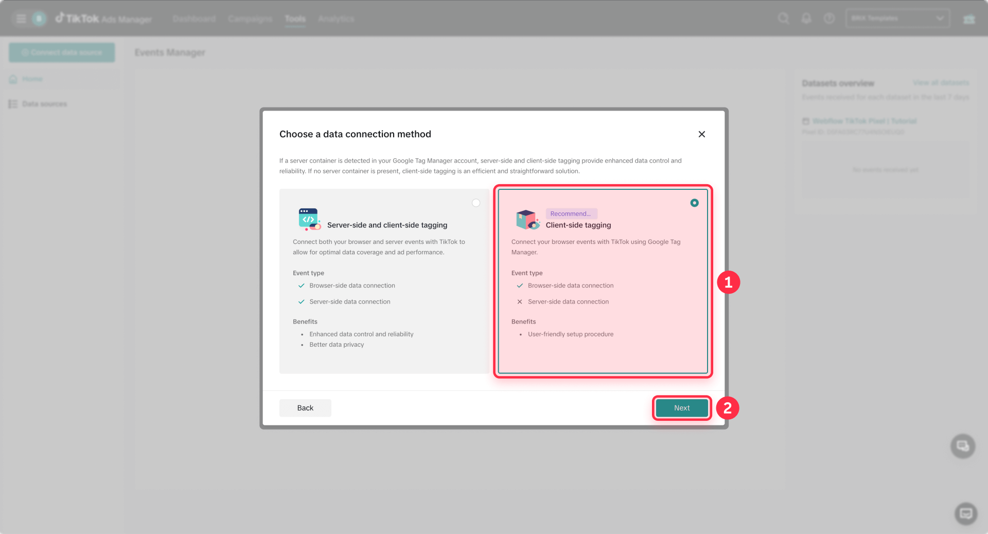 How To Select Client Side Tagging In GTM For TikTok Pixel In Framer