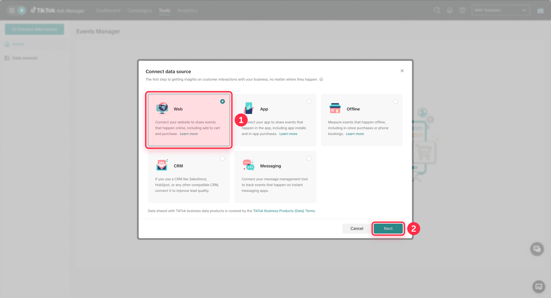 How To Select Web As Data Source In TikTok For Framer
